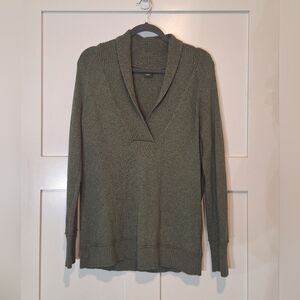 Eddie Bauer Wool Blend Shawl Collar Pullover Sweater V Neck Olive Green Large